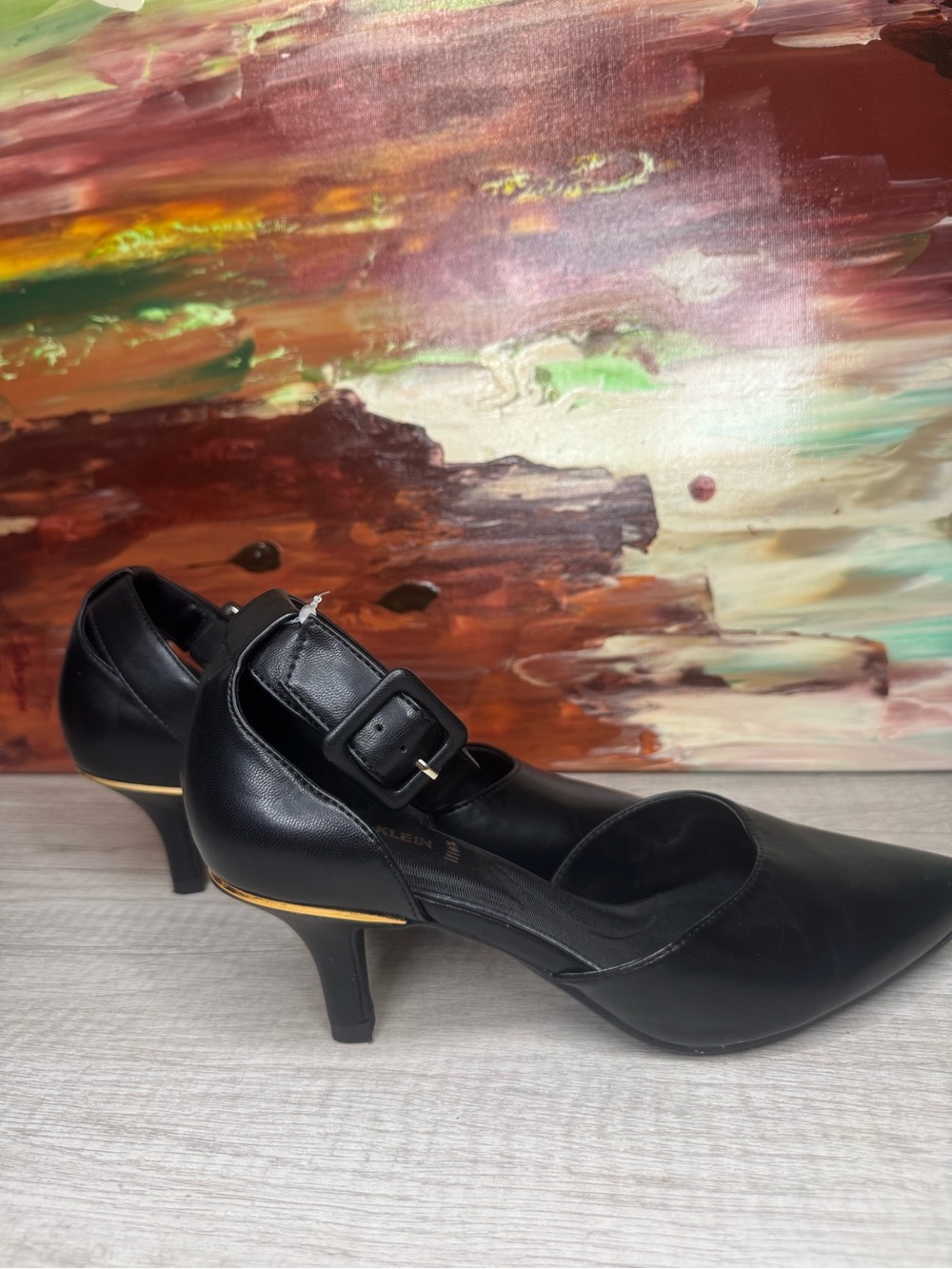 Anne Klein Iflex Black Pointed Toe Ankle Strap Heels Size 6.5 - Picture 4 of 10